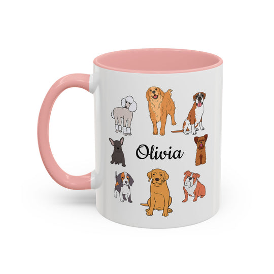 Personalized puppy lover mug with colorful pink accent handle