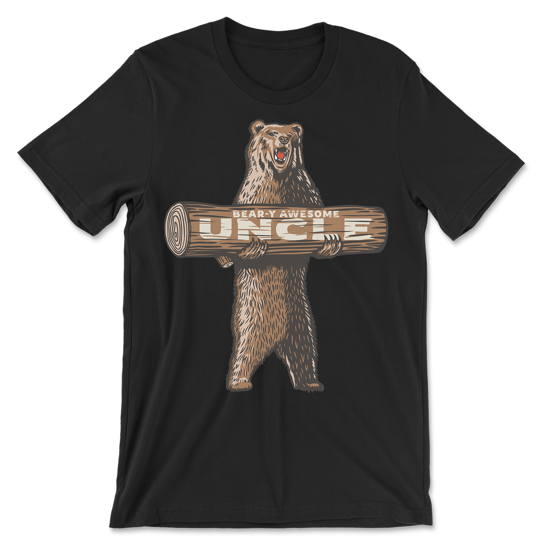 Awesome Uncle Shirt black t-shirt with Bear-y Awesome Uncle roaring bear graphic