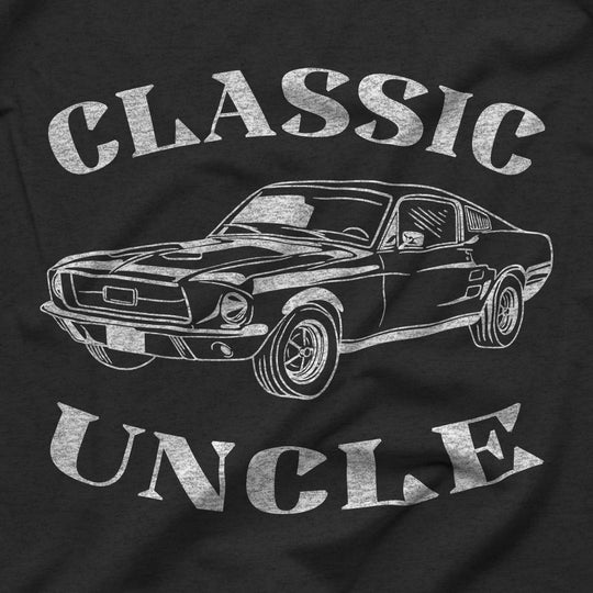 Close-up of Classic Uncle vintage distressed classic car shirt graphic