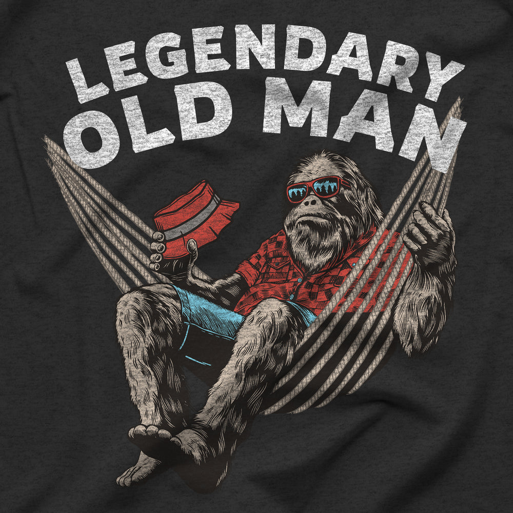 Legendary Old Man Bigfoot Shirt Graphic Design Closeup