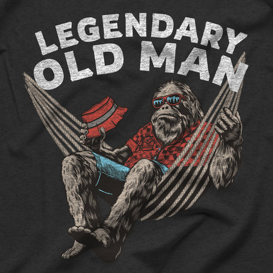 Legendary Old Man Bigfoot Shirt Graphic Design Closeup