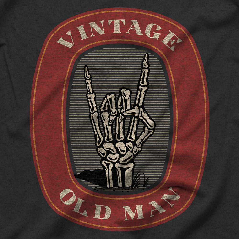 Vintage Old Man Skeleton Hand Shirt Design Closeup