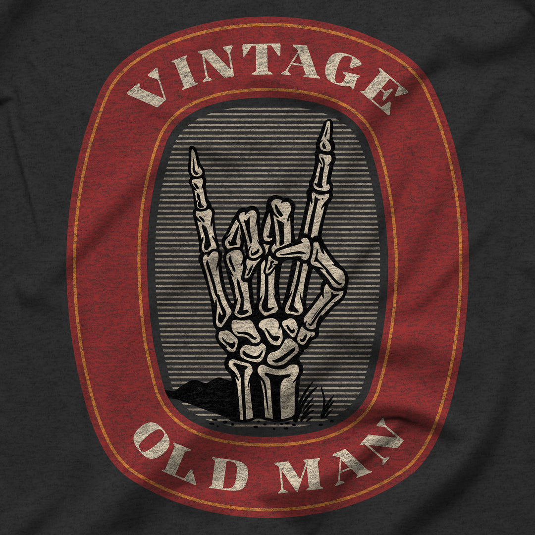 Vintage Old Man Skeleton Hand Shirt Design Closeup