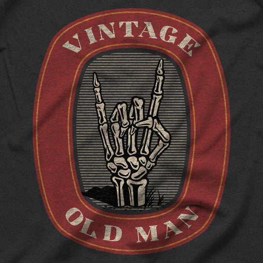 Vintage Old Man Skeleton Hand Shirt Design Closeup