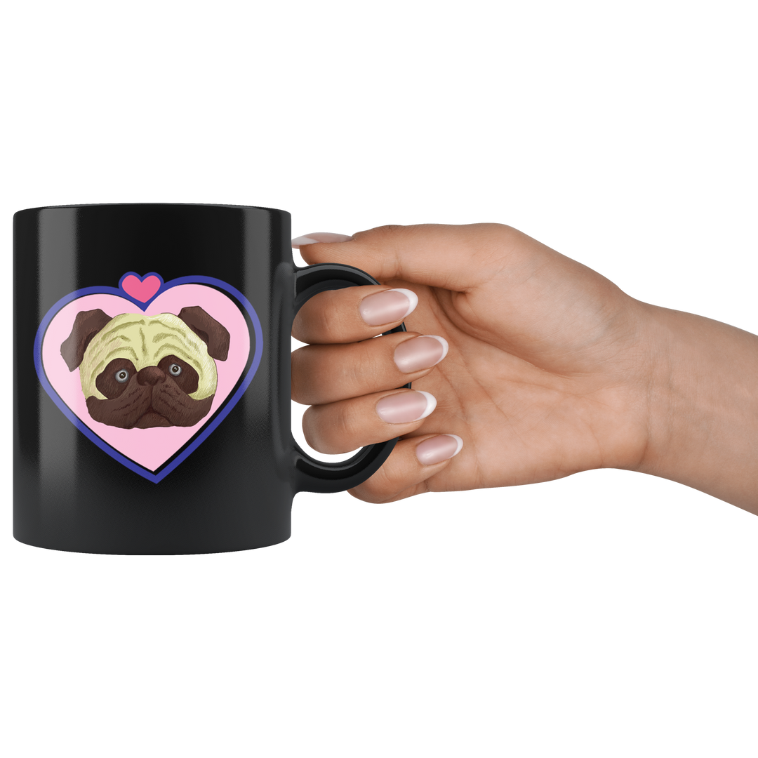 Pug Heart Mug - Black 11 oz.