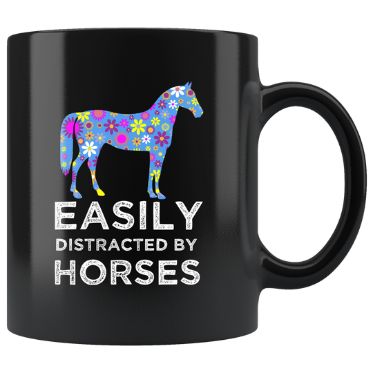Easily Distracted By Horses Mug - Black 11 oz.