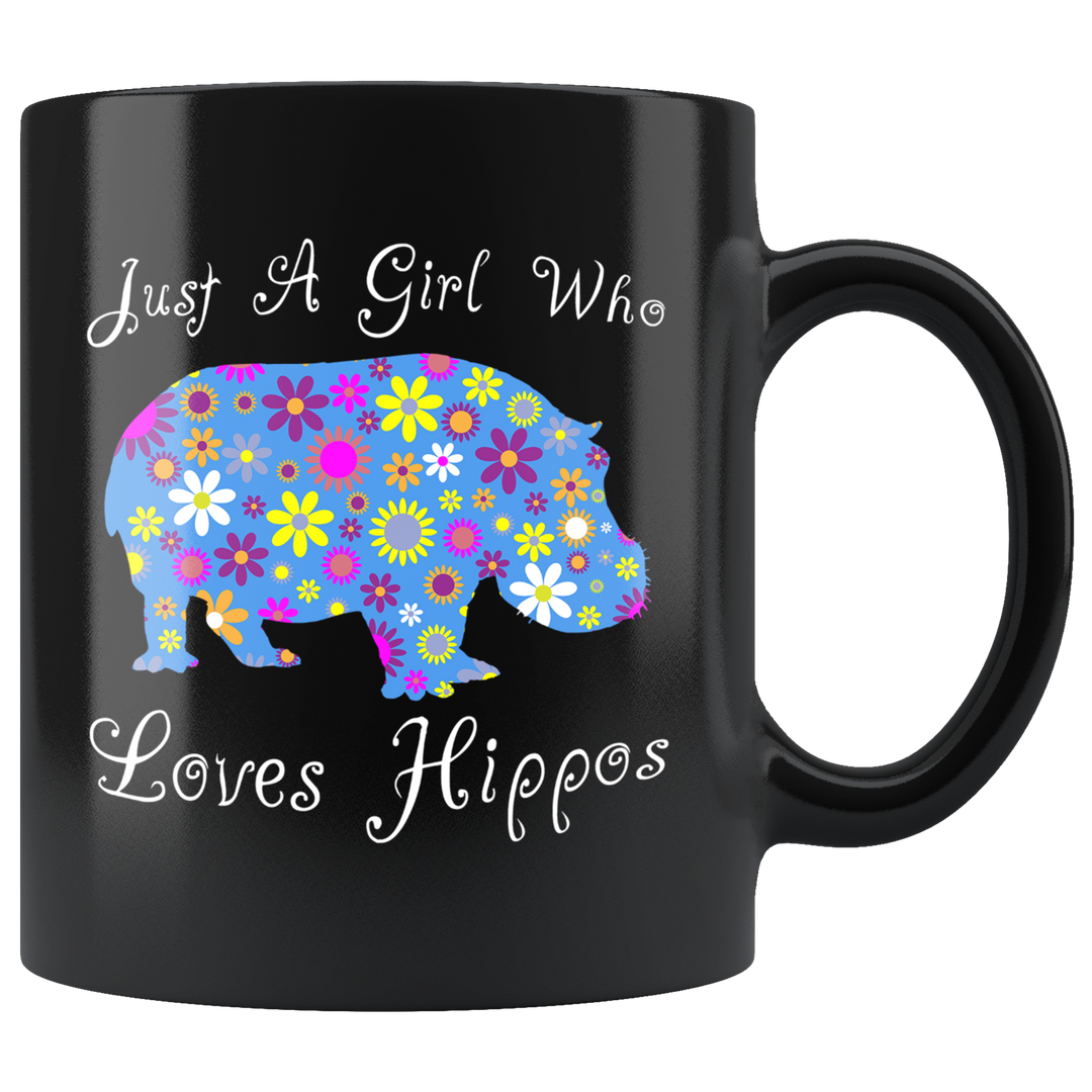 Girl Loves Hippos Mug - Black 11 oz.