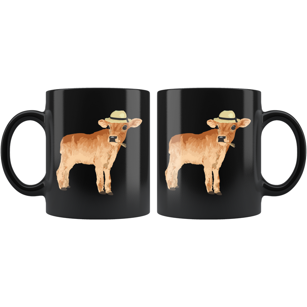 Cute Cow Illustrative Mug - Black 11 oz.