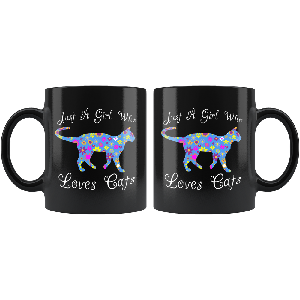 Girl Loves Cats Mug - Black 11 oz.