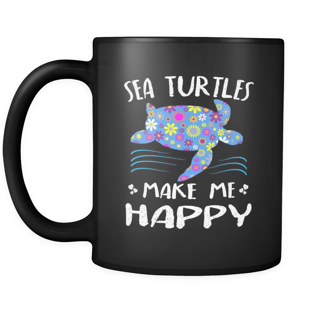 Sea Turtles Make Me Happy Mug - Black 11 oz.