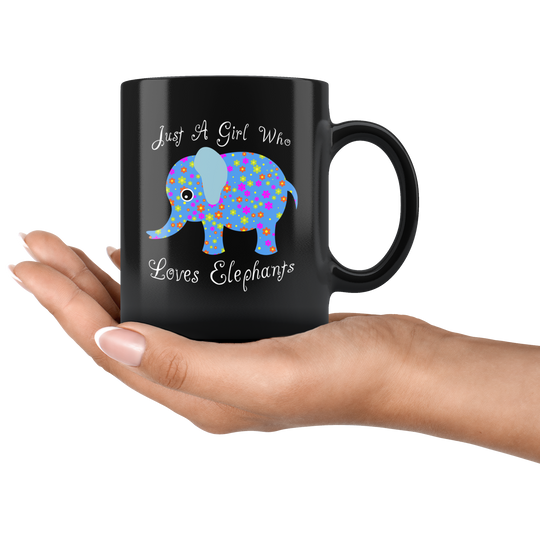 Girl Loves Elephants Mug - Black 11 oz.