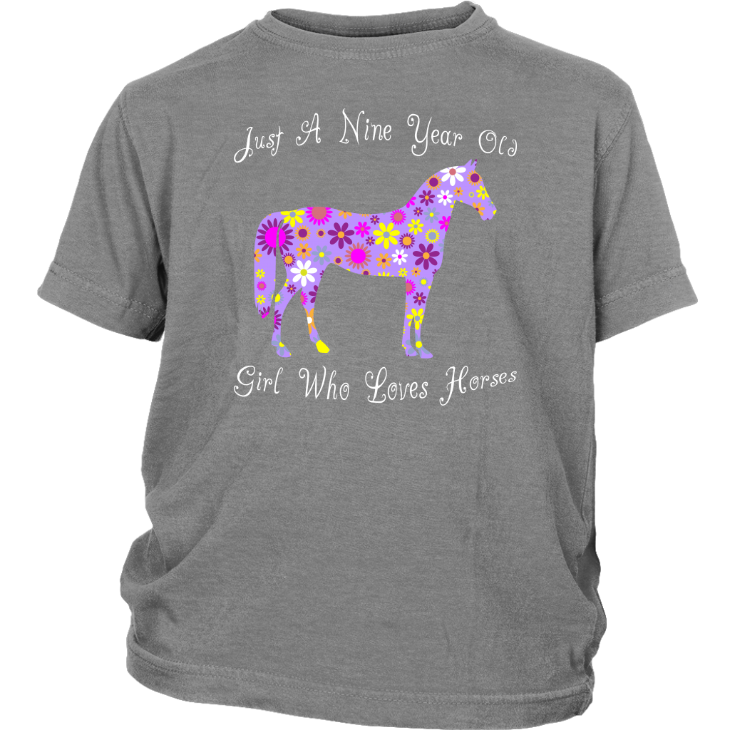 Horse Birthday Shirt 9 Year Old Girls - Grey