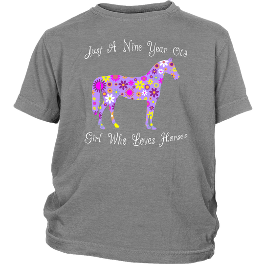 Horse Birthday Shirt 9 Year Old Girls - Grey