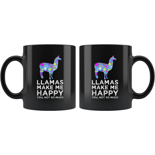 Llamas Happy Mug - Black 11 oz.