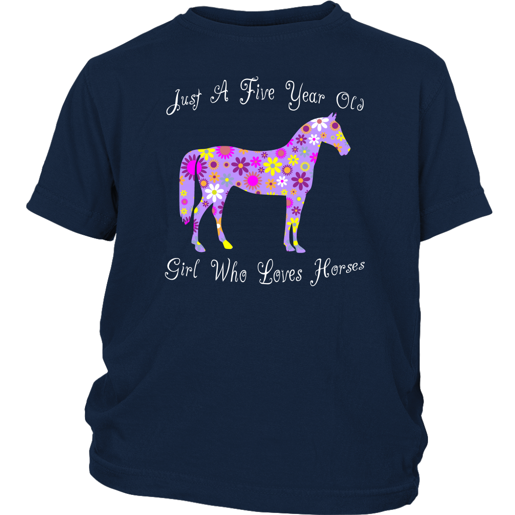 Horse Birthday Shirt 5 Year Old Girls - Navy