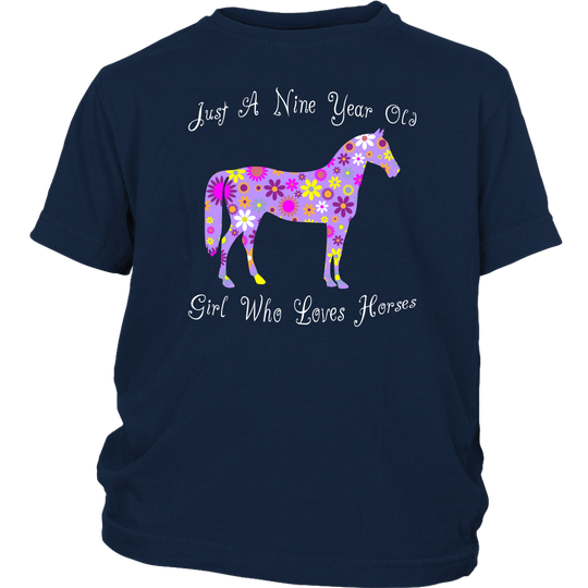 Horse Birthday Shirt 9 Year Old Girls - Navy