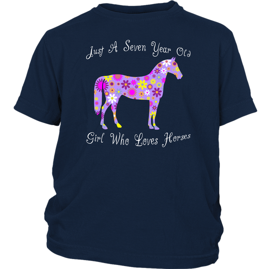 Horse Birthday Shirt 7 Year Old Girls - Navy