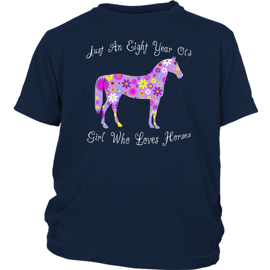 Horse Birthday Shirt 8 Year Old Girls - Navy