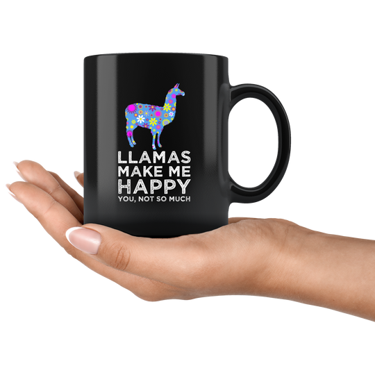 Llamas Happy Mug - Black 11 oz.