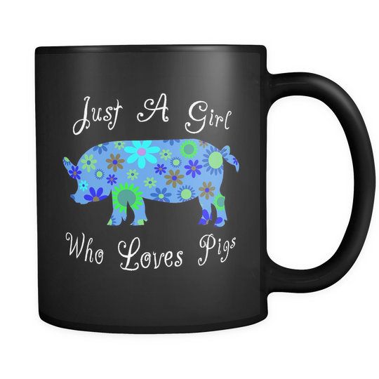 Girl Loves Pig Mug - Floral Blue Design