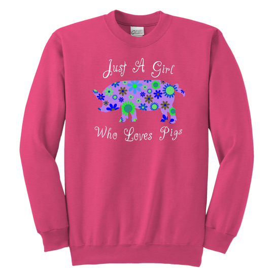 Girl Loves Pigs Youth Sweatshirt