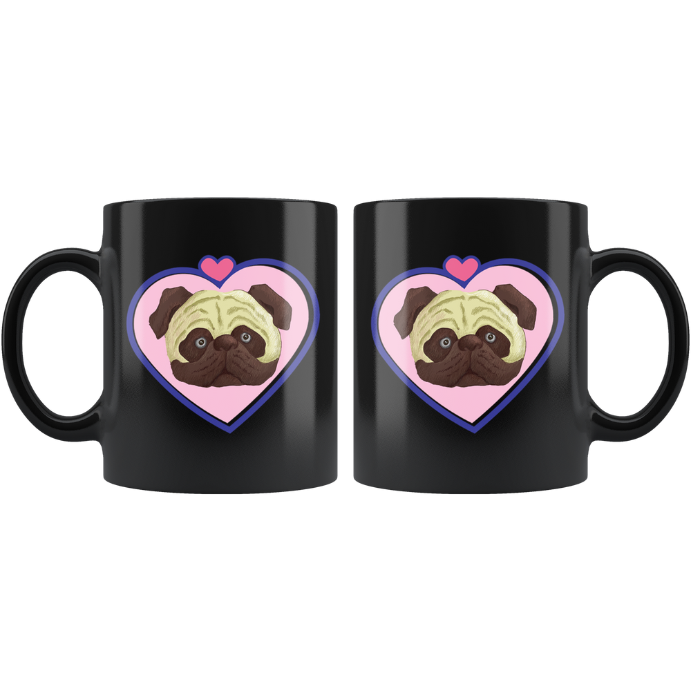 Pug Heart Mug - Black 11 oz.