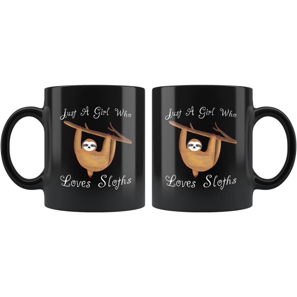Girl Loves Sloths Mug - Black 11 oz.