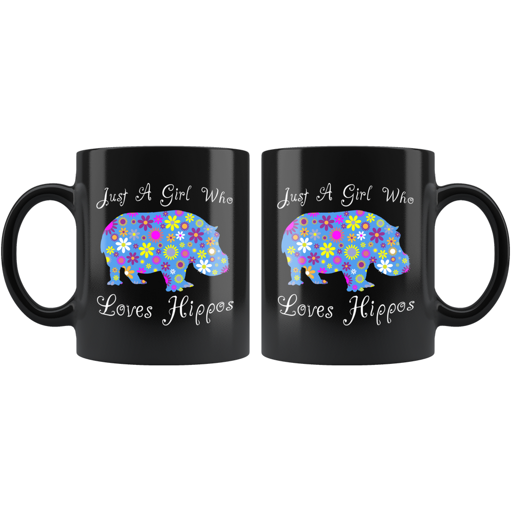 Girl Loves Hippos Mug - Black 11 oz.
