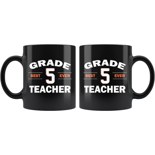 Grade 5 Teacher Mug - Black 11 oz.