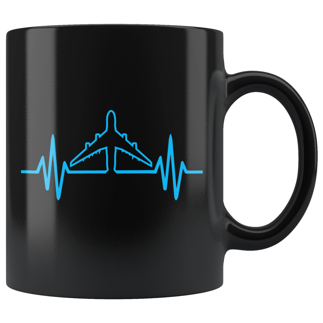 Airplane Heartbeat Mug - Black 11 oz.
