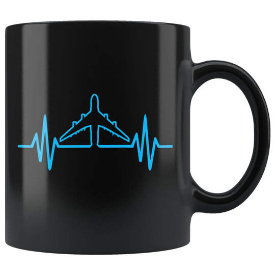 Airplane Heartbeat Mug - Black 11 oz.