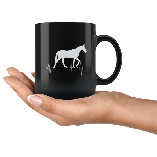 Horse Heartbeat Coffee Mug - Black 11 oz.