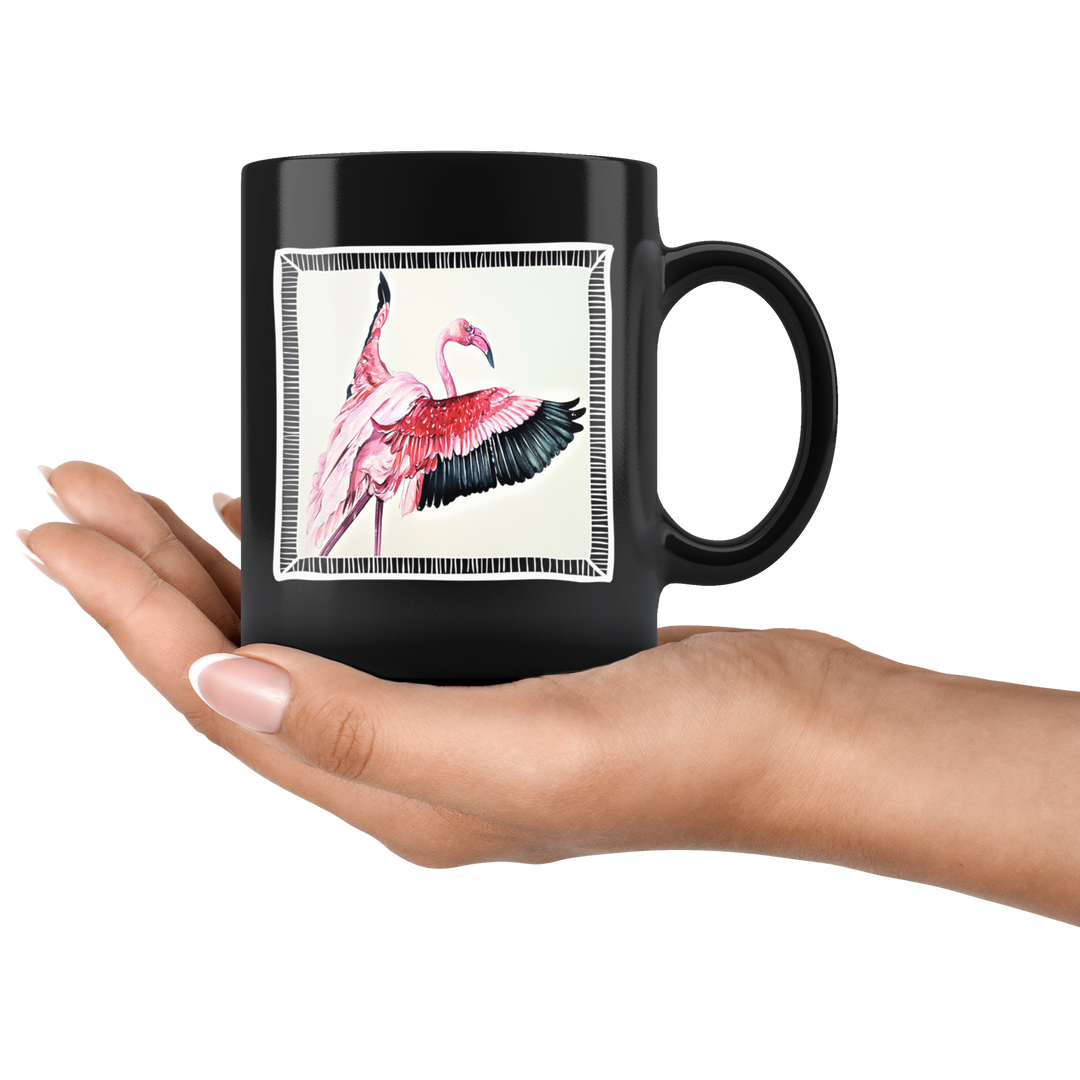 Flamingo Art Mug - Black 11 oz.