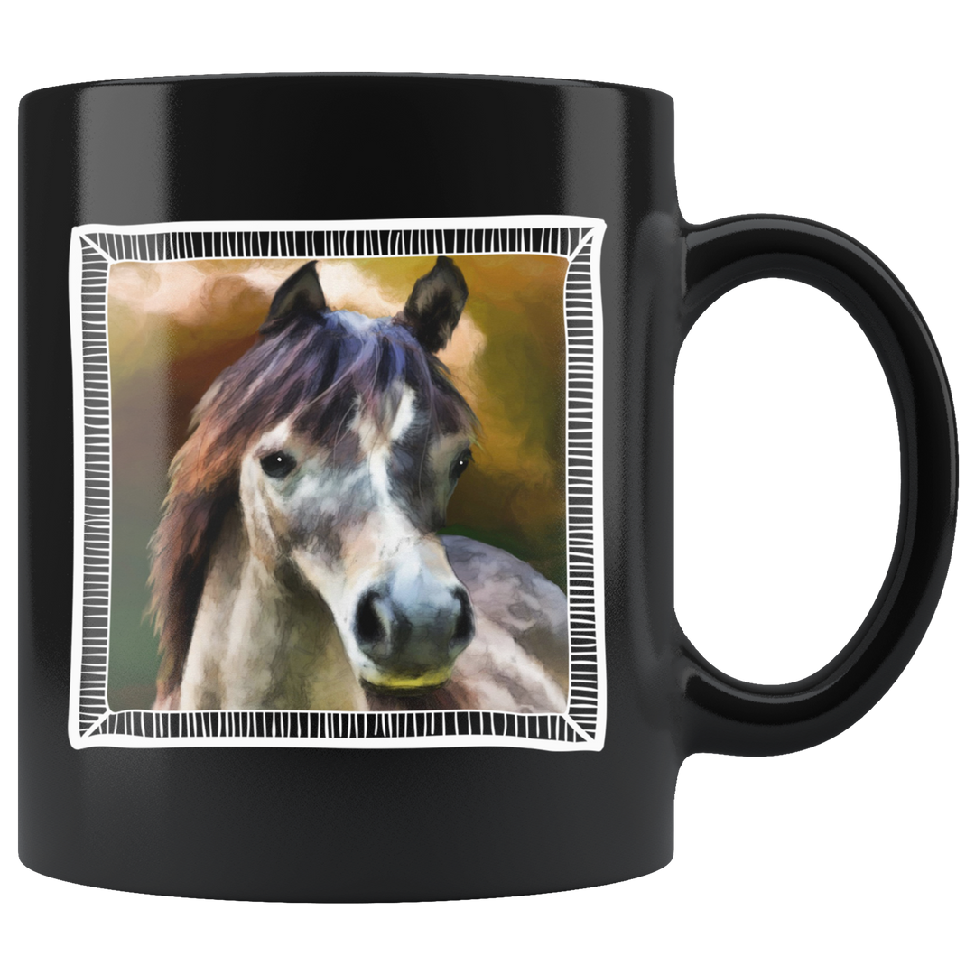 Horse Face Art Mug - Black 11 oz.