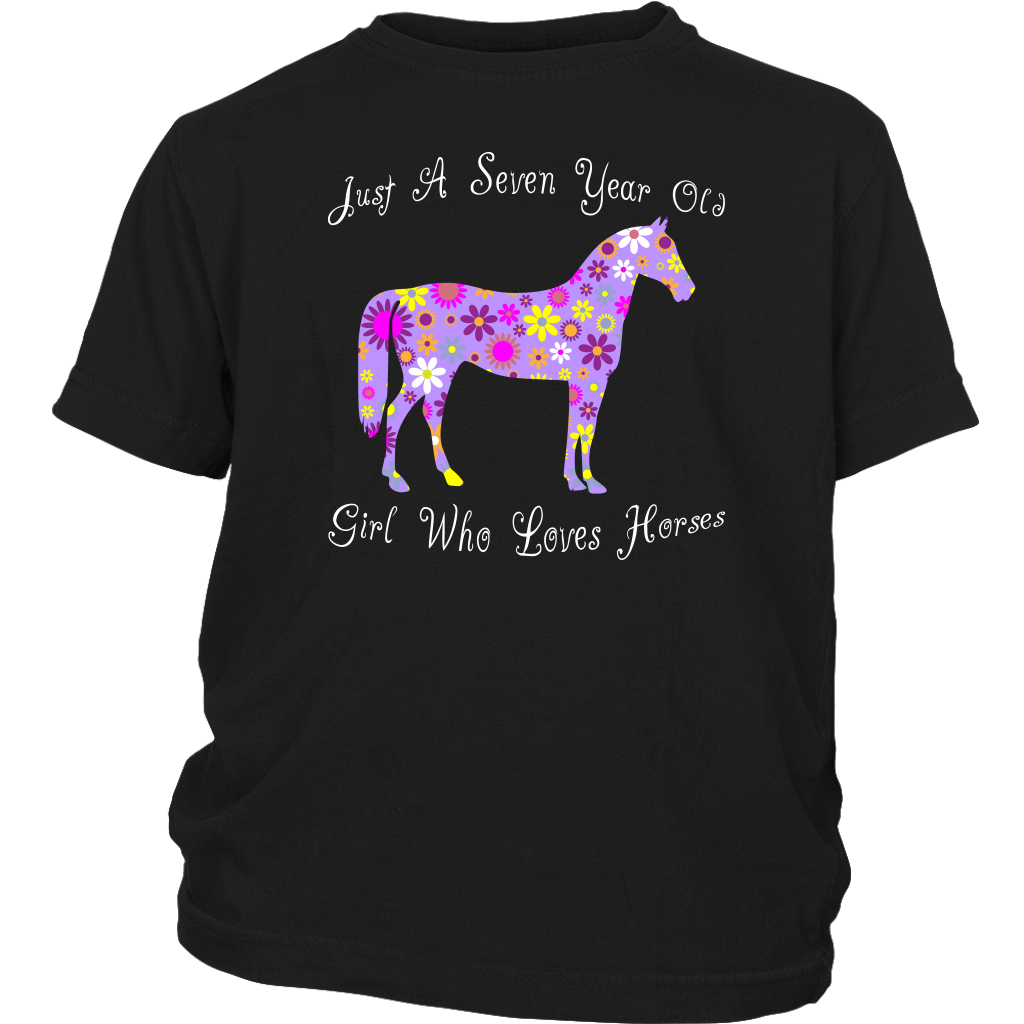 Horse Birthday Shirt 7 Year Old Girls - Black