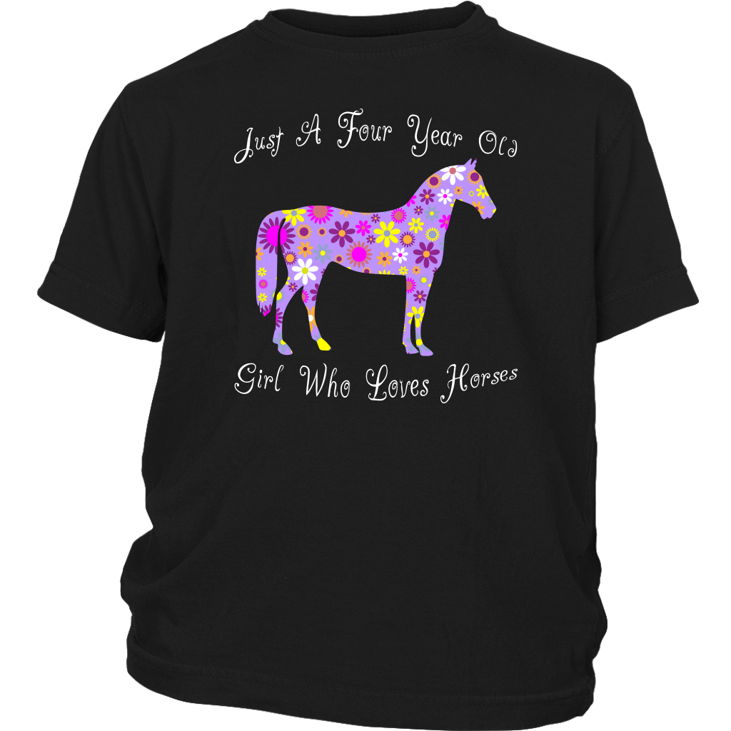 Horse Birthday Shirt 4 Year Old Girls - Black