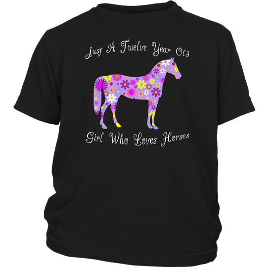 Horse Birthday Shirt 12 Year Old Girls - Black