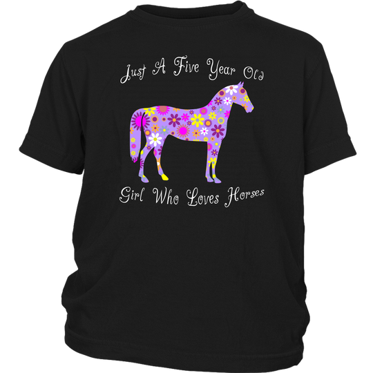 Horse Birthday Shirt 5 Year Old Girls - Black