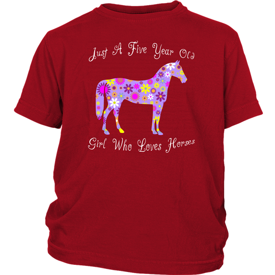 Horse Birthday Shirt 5 Year Old Girls - Red