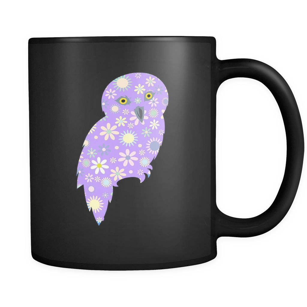 Owl Floral Mug - Black 11 oz