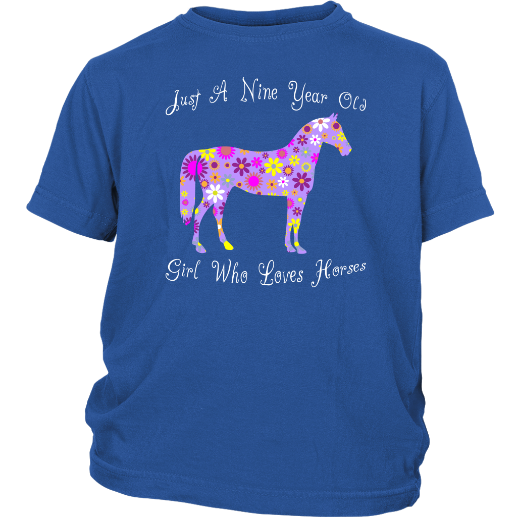 Horse Birthday Shirt 9 Year Old Girls - Blue