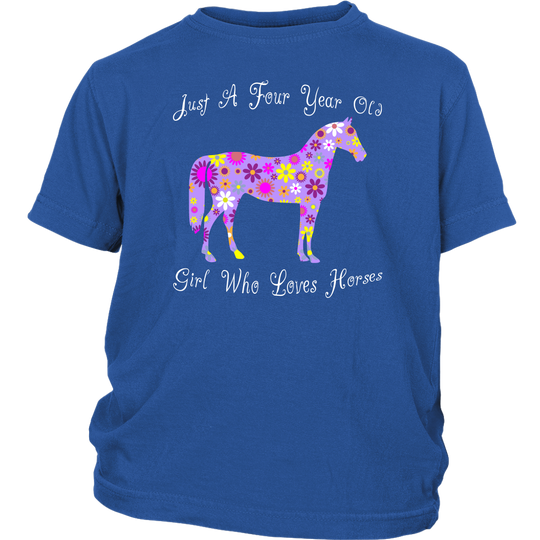 Horse Birthday Shirt 4 Year Old Girls - Blue