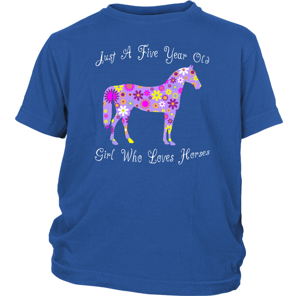 Horse Birthday Shirt 5 Year Old Girls - Blue