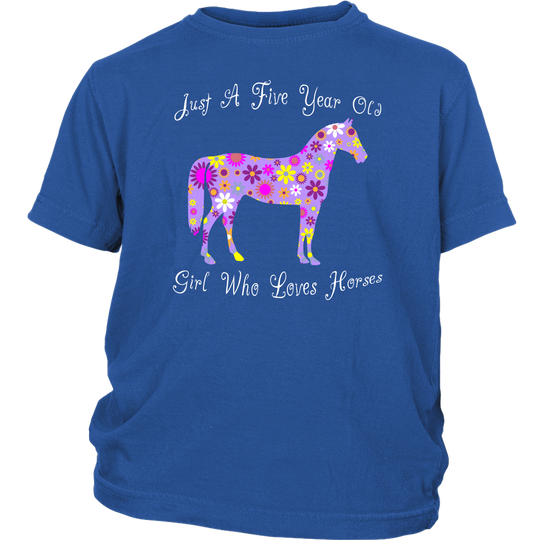 Horse Birthday Shirt 5 Year Old Girls - Blue