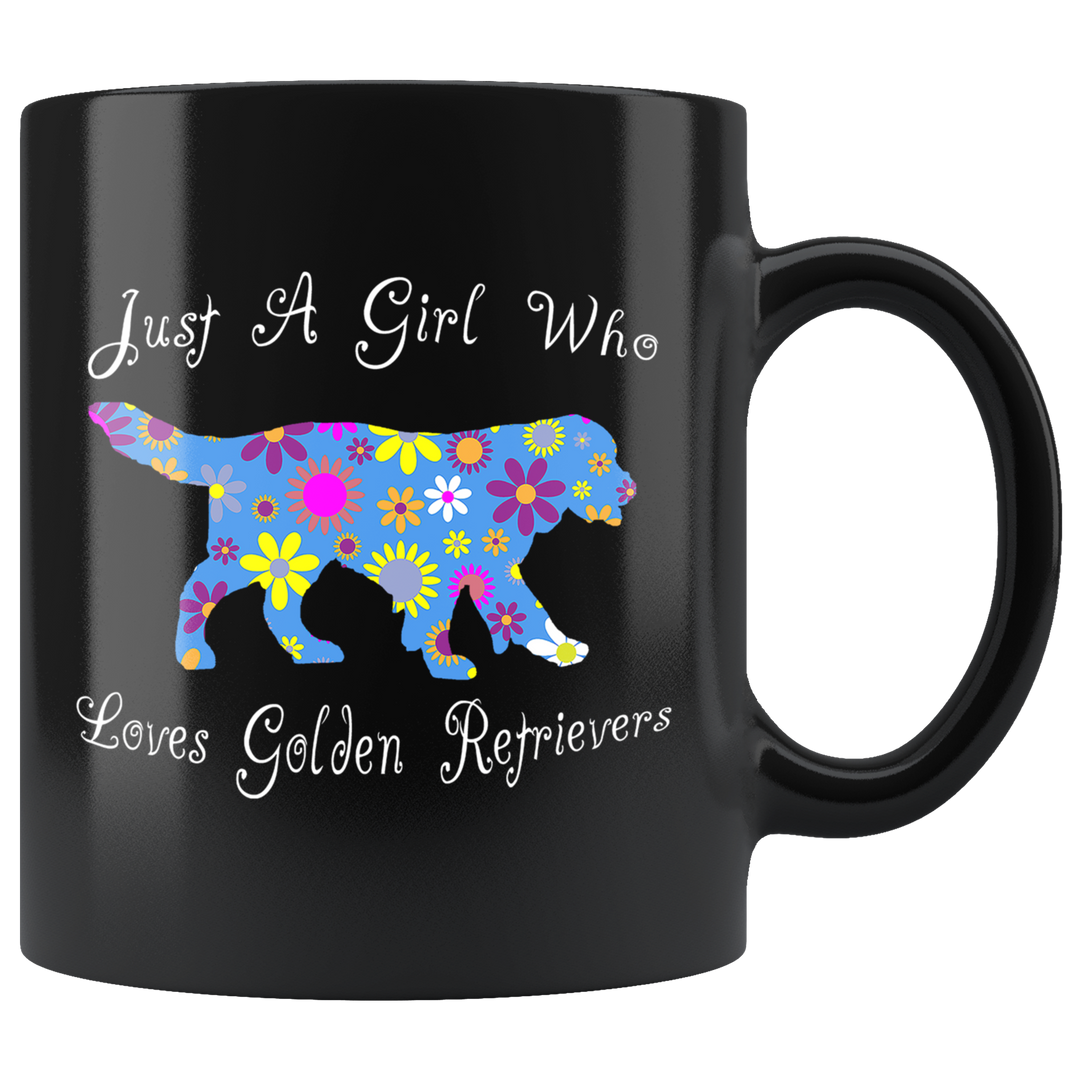 Golden Retriever Floral Mug - Black 11 oz.