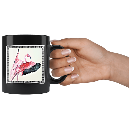Flamingo Art Mug - Black 11 oz.