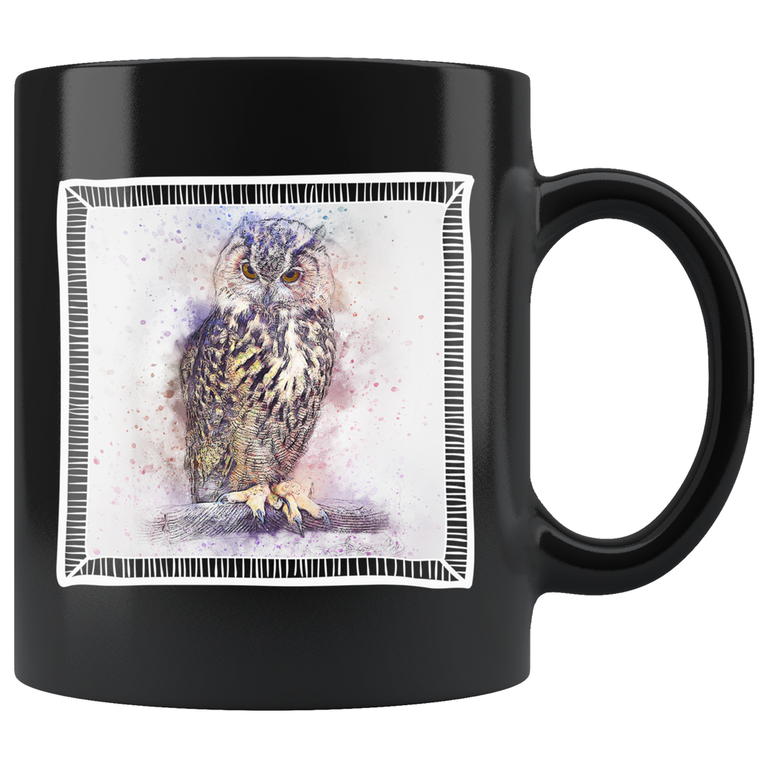 Owl Art Frame Mug - Black 11 oz.