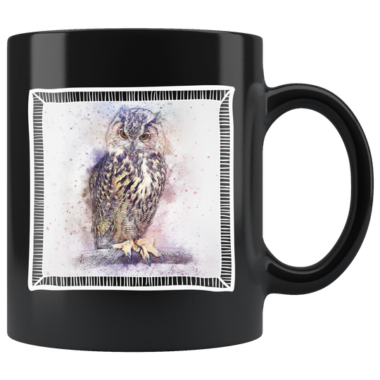 Owl Art Frame Mug - Black 11 oz.